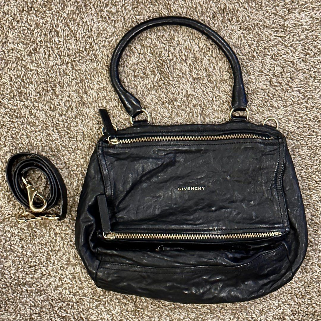 Givenchy Pandora Medium (Category: Luxury Bags & Wallets) located in Manila. Submitted by beyondthebag (Listing ID 1252787886, Image 1). Description: Givenchy Pandora Medium in Black Sheep Skin, Gold Hardware 👜 Made in Italy 💕 Inclusion: long strap Condition: 9/10 excellent condition ✨.