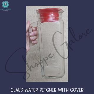 GLASS PITCHER WITH HANDLE AND COVER WATER CONTAINER JUG