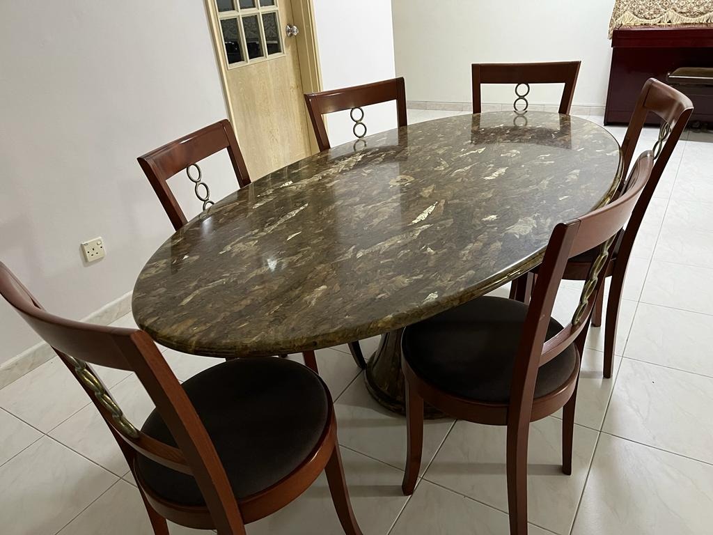 Granite dining table set with 6 chairs, Furniture & Home Living