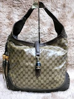 Gucci Beige/Ebony GG Canvas Bamboo Amalfi Small Hobo Bag - Yoogi's