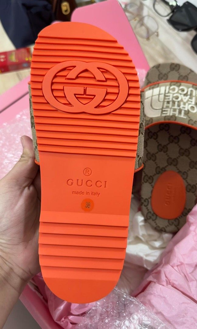 Gucci x The North Face GG Slide Orange Beige Ebony Original GG Canvas