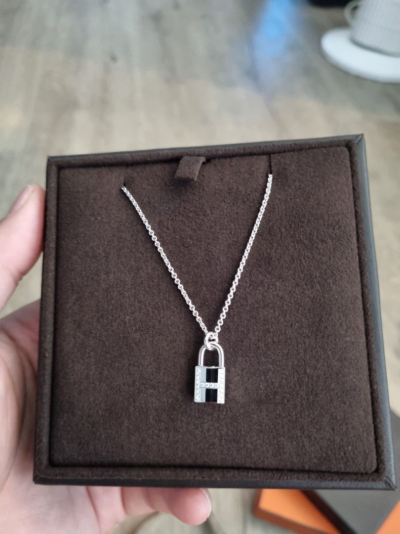 Hermes Cadena Lock Charm Necklace (Silvertone) | Rent Hermes jewelry for  $55/month - Join Switch