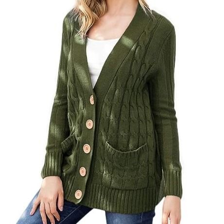 HQ COZY OLIVE GREEN KNITTED V NECK CARDIGAN CABLE KNIT SWEATER CAUSAL BUTTON DOWN Women s Fashion Coats Jackets and Outerwear on Carousell