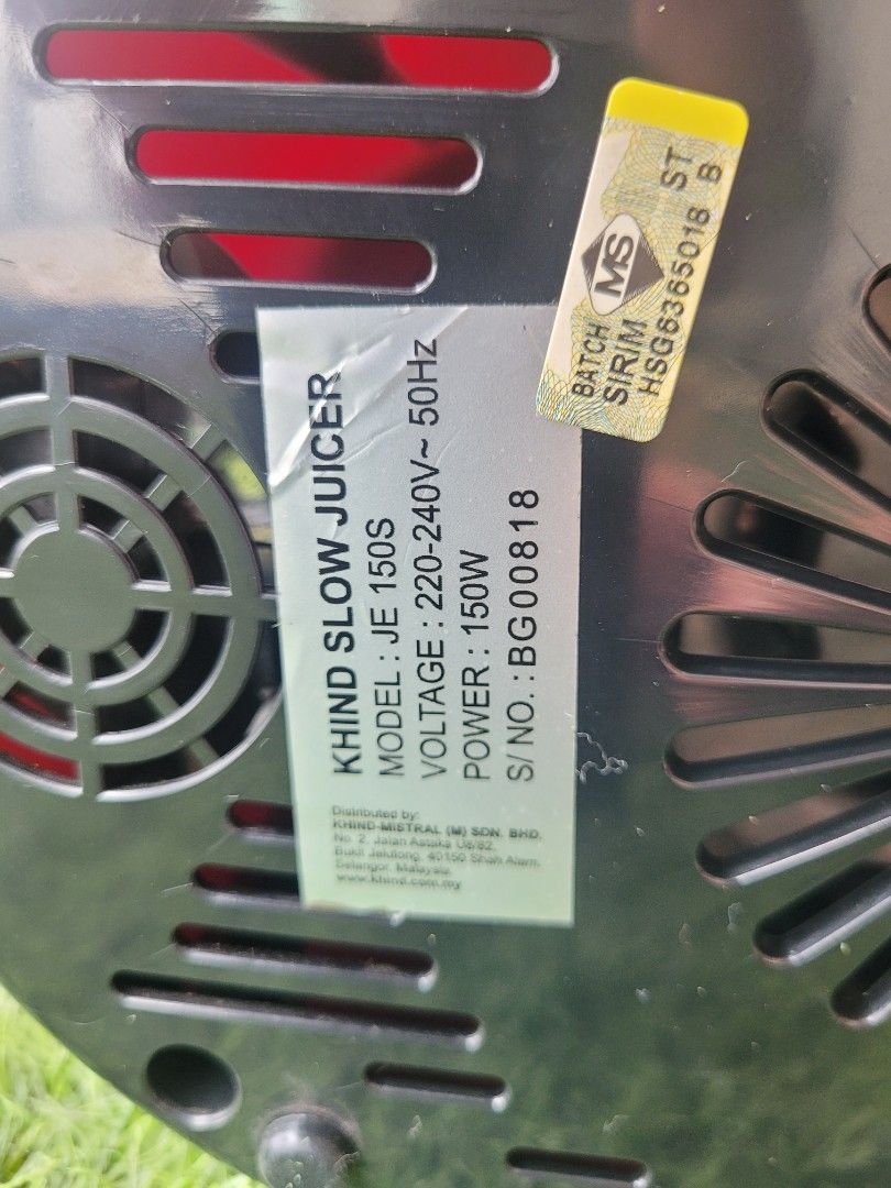 Khind Slow Juicer JE 150S, TV & Home Appliances, Kitchen Appliances, Juicers, Blenders