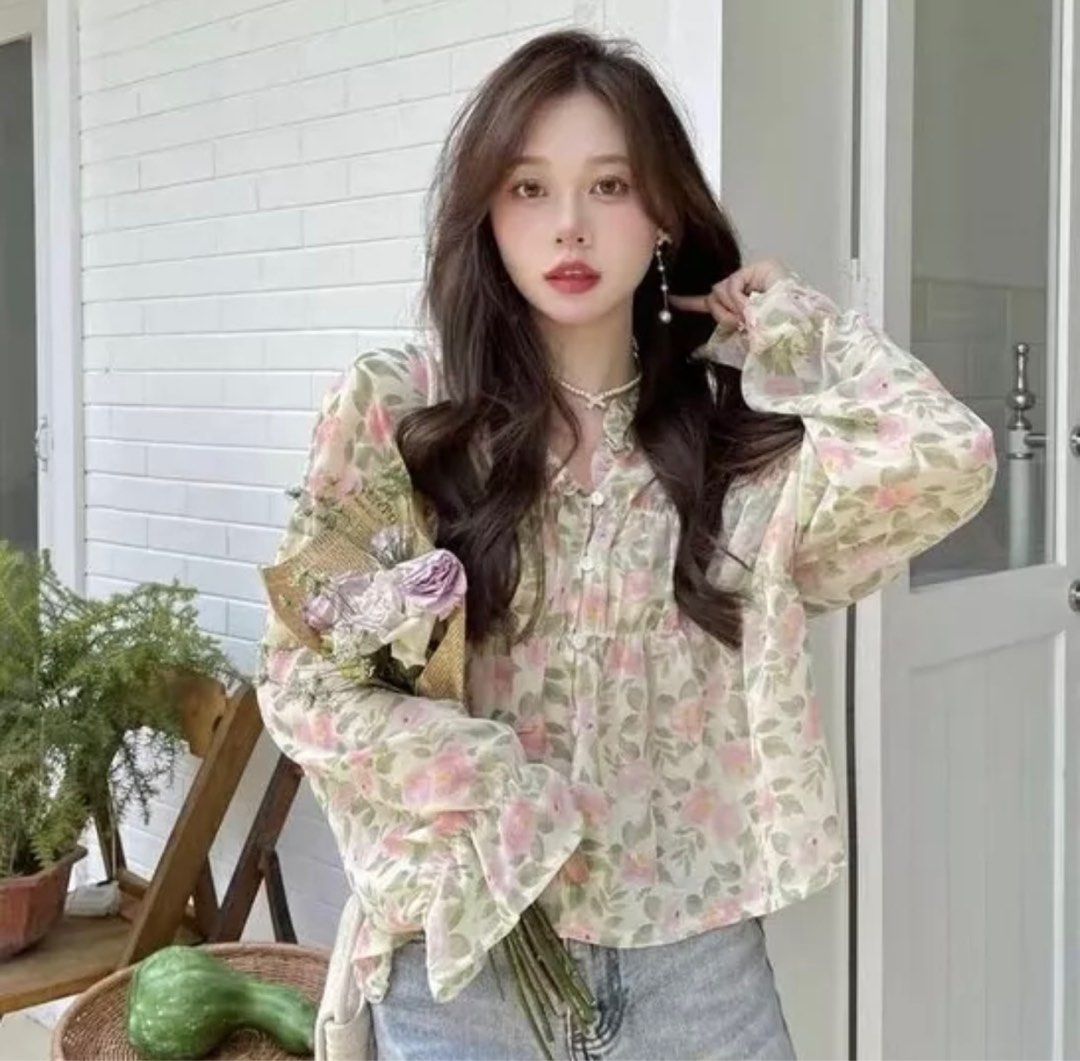 Pretty sales korean blouses