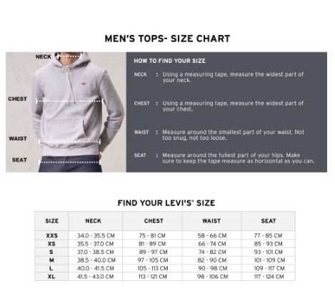 Levis t shirt size chart shop