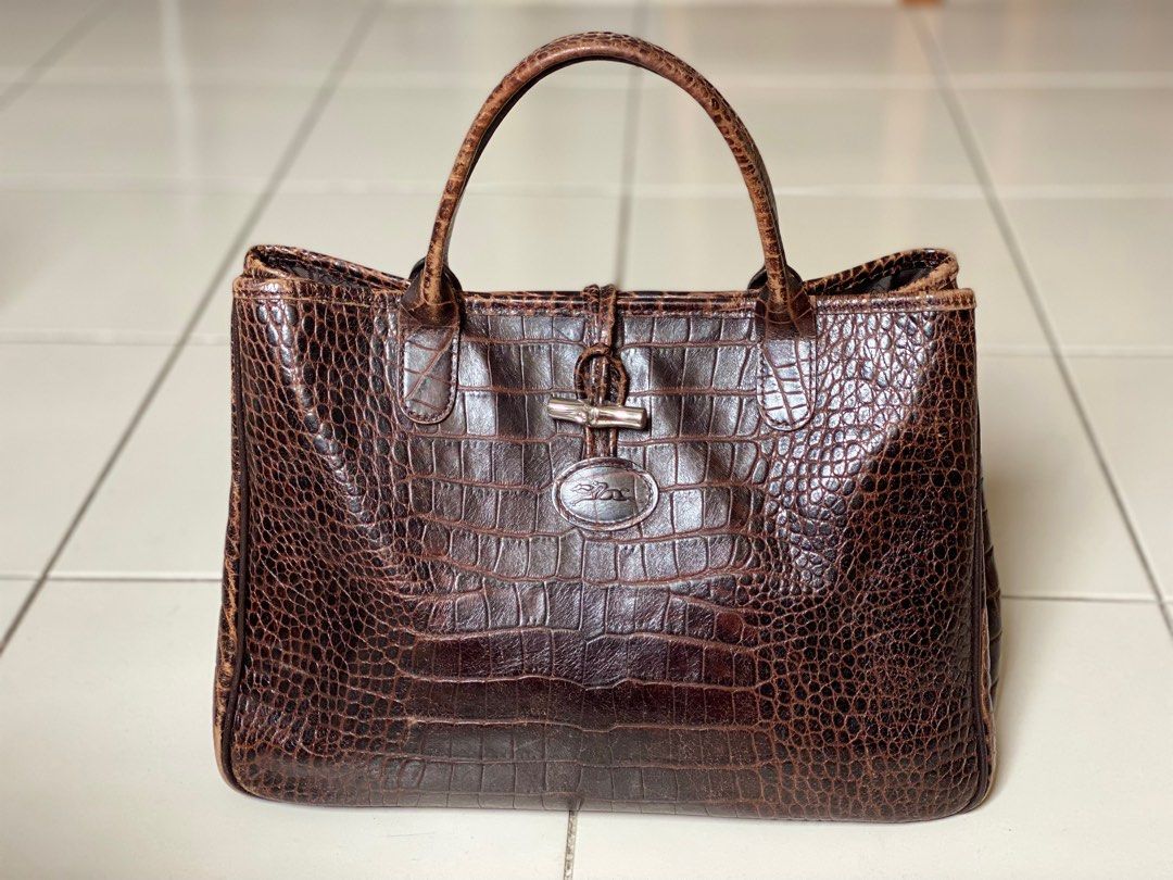 Longchamp Vintage Leather Croco Tote Bag, Luxury, Bags & Wallets