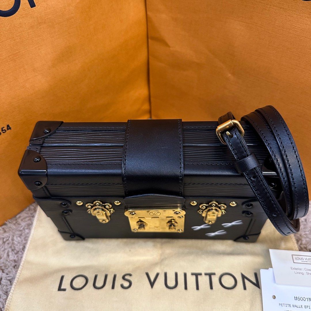 louis vuitton petite malle Pre-Loved bag in orange and black leather