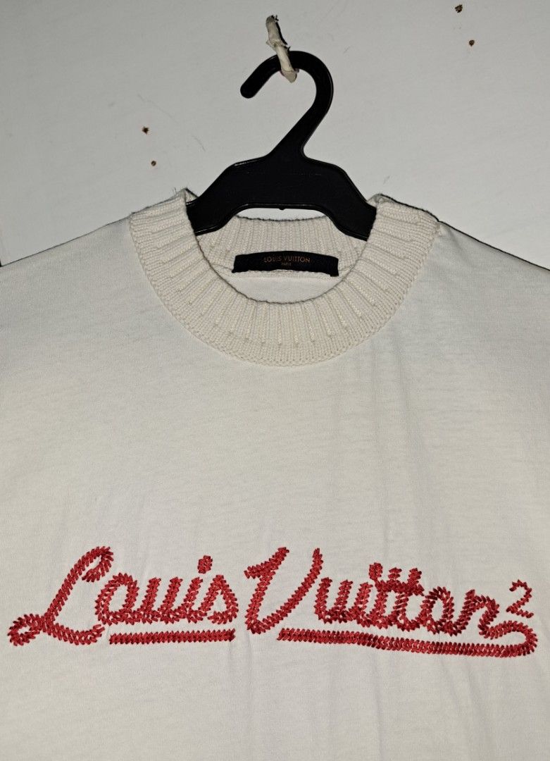 Louis Vuitton Navy Blue Leaf Discharge Printed Cotton Crewneck T