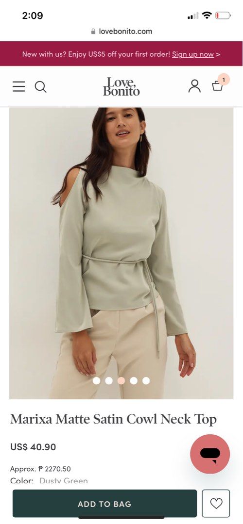 Love Bonito Matte Satin Cowl Neck (Category: Blouses) located in Quezon City. Submitted by sabsandi (Listing ID 1252643680, Image 2). Description: .