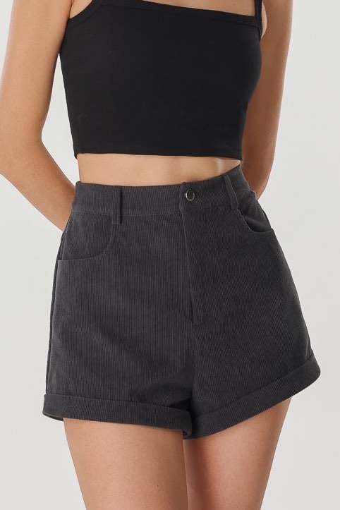 KARL CORDUROY CUFFED HEM SHORTS (SHADOW GREY)