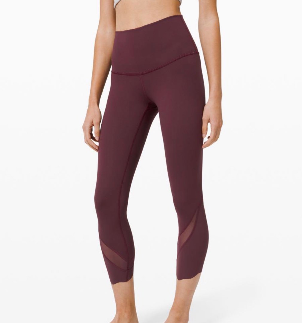 Lululemon Wunder Under Dark Purple 3/4 Crop Scalloped Mesh Yoga