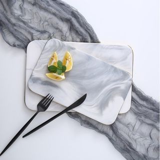 Marble Ceramic Serving Tray Platter with Gold Trim