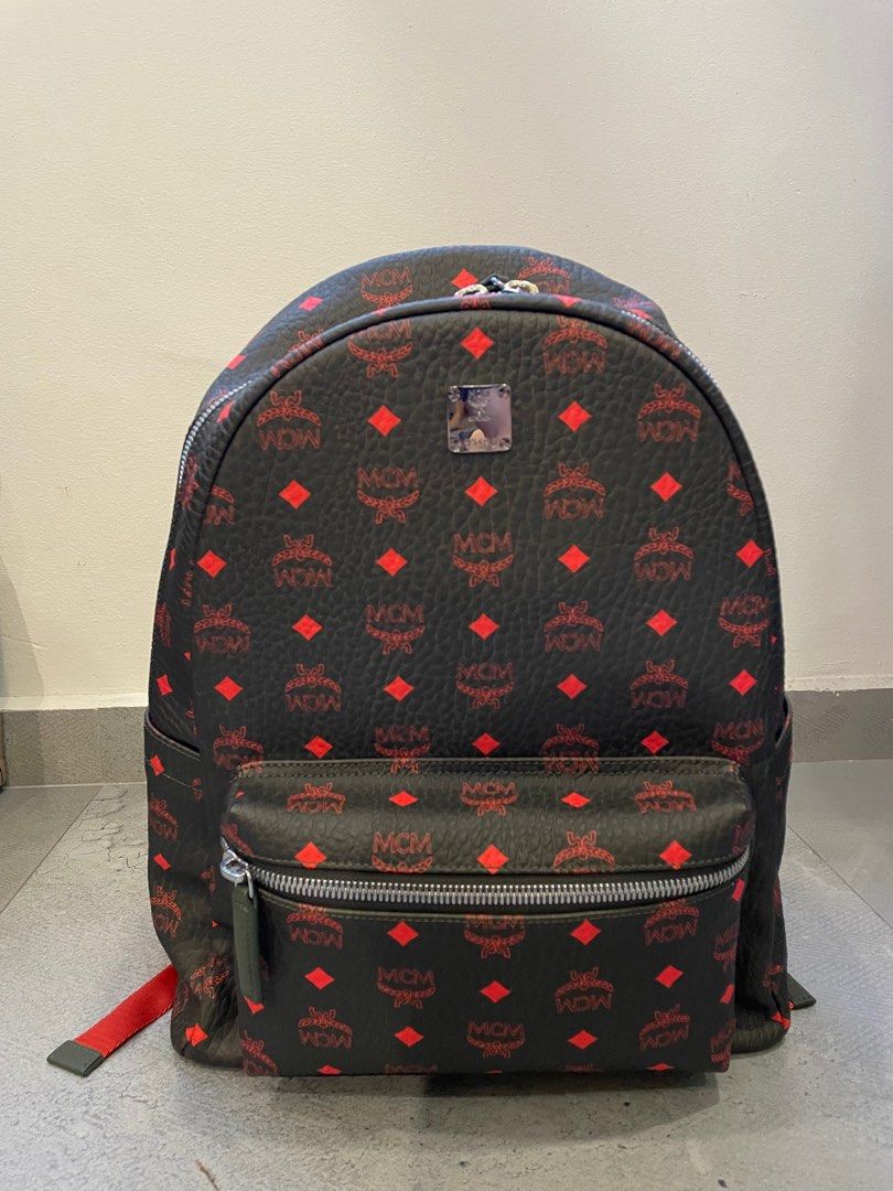 Black and store red mcm backpack