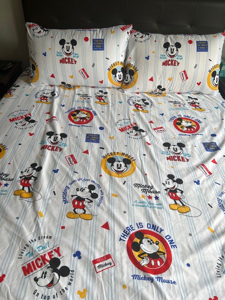 Mickey Mouse queen size bedsheets, Furniture & Home Living, Bedding