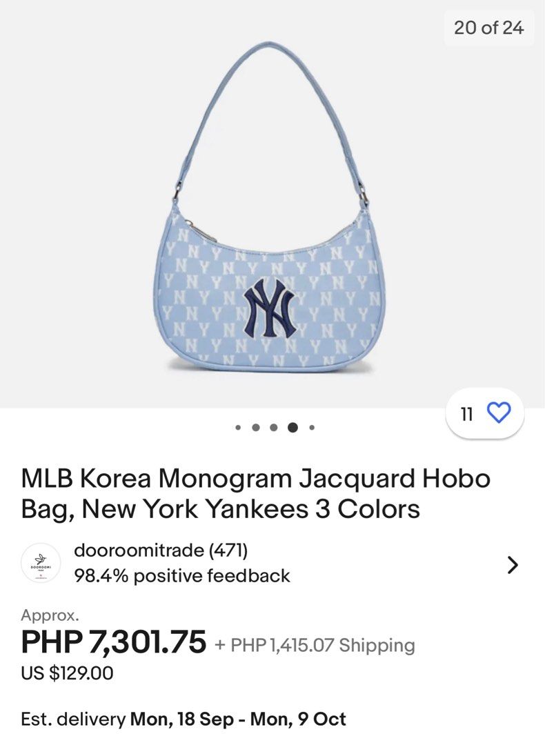 MLB Korea NY Yankees Rainbow Monogram Hobo Bag Black BNWT