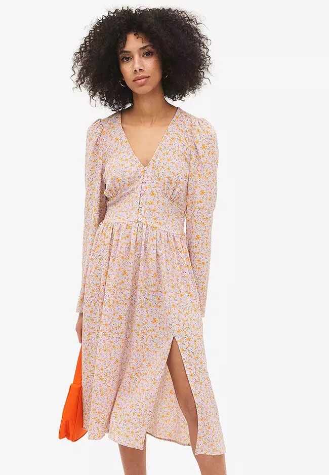 Monki Floral Midi V Neck Dress Women s Fashion Dresses Sets Dresses on Carousell