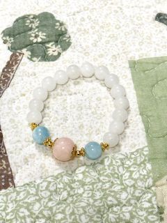 Morganite with White Jade Bracelet - 16 cm wrist