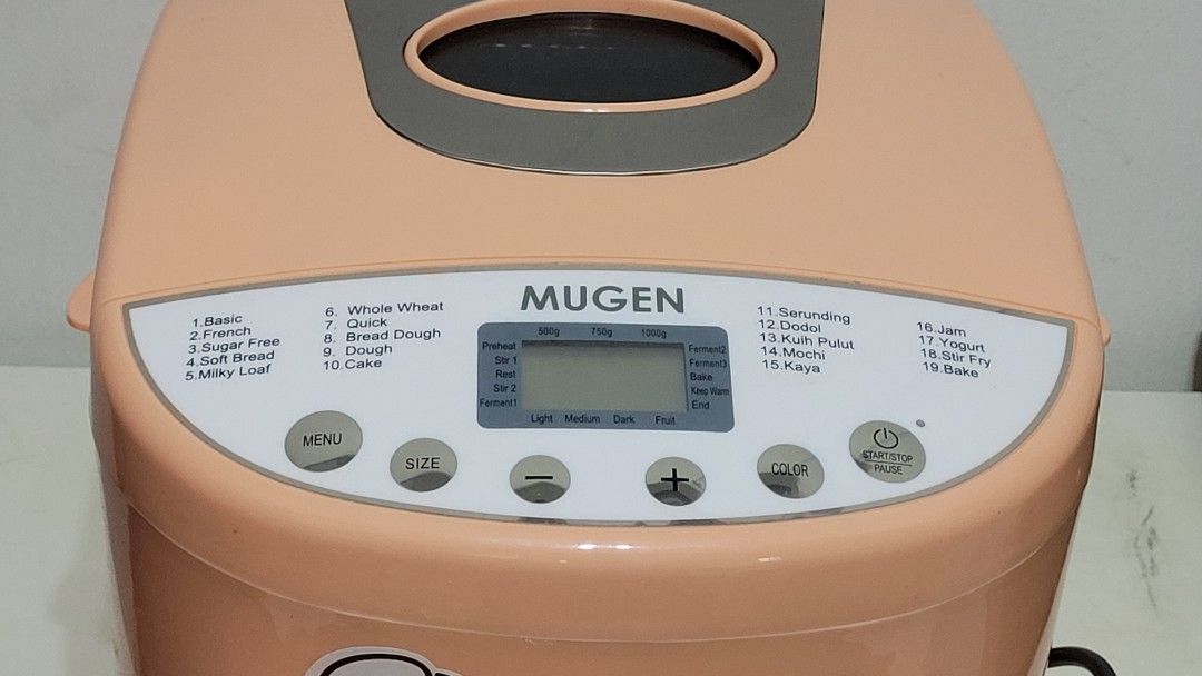 Mugen Breadmaker (Category: Breadmakers) located in Shah Alam. Submitted by yellowcoatstore (Listing ID 1252647798, Image 2). Description: Like new breadmaker to let go. Pristine condition, personal warranty 1 week. Postage available but COD is preferred. Location: Bangi Contact: 0137034fivefivesix.