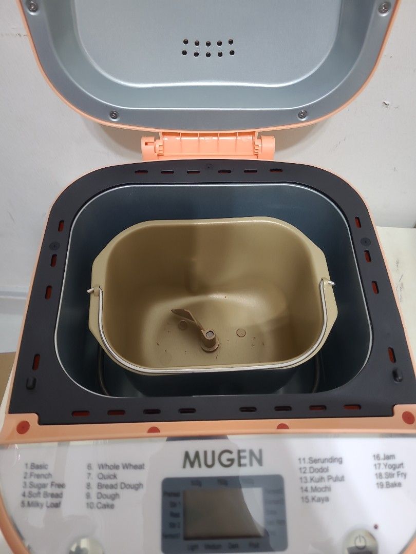 Mugen Breadmaker (Category: Breadmakers) located in Shah Alam. Submitted by yellowcoatstore (Listing ID 1252647798, Image 3). Description: Like new breadmaker to let go. Pristine condition, personal warranty 1 week. Postage available but COD is preferred. Location: Bangi Contact: 0137034fivefivesix.