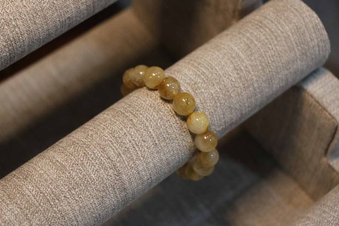 Natural Gold Rutilated Titanium Quartz Crystal Beads Bracelet