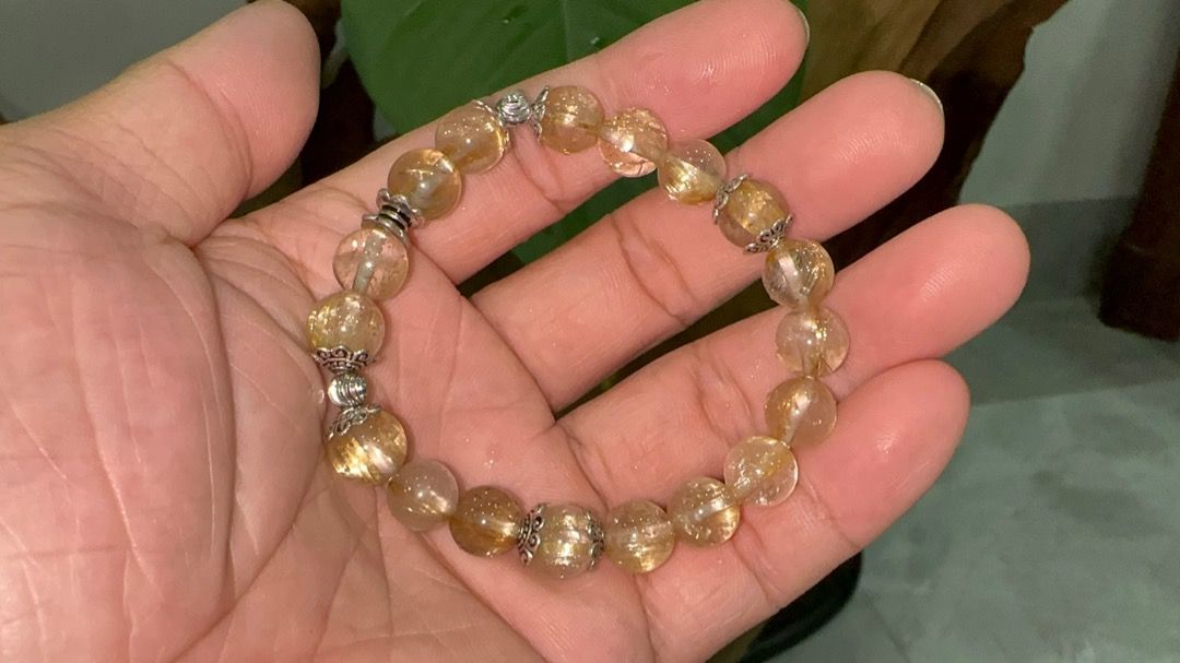 Natural Rutilated Titanium Quartz Crystal Beads Bracelet