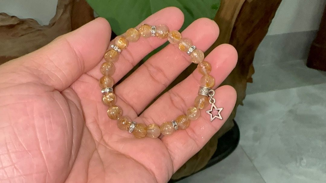 Natural Rutilated Titanium Quartz Crystal Beads Bracelet