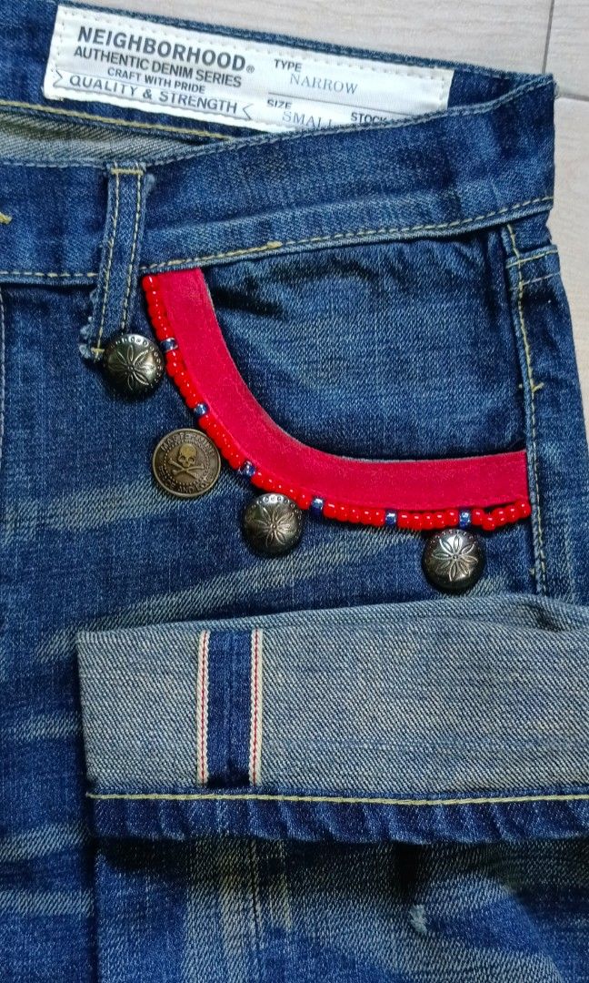 NEIGHBORHOOD x MASTERMIND JAPAN (Category: Jeans) located in Manila. Submitted by lokibakiki36119 (Listing ID 1252737246, Image 3). Description: NEIGHBORHOOD x MASTERMIND JAPAN Excellent Condition 🇯🇵MADE IN JAPAN🇯🇵 Size SMALL On Tag Slim Straight Fit Lost Decorative Shoe Lace On Waist Area On Tape: Waistline: 32 Back Rise: 13 Crotch Point: 10 Inseam: 31.5 Side Seam: 41.5 Thigh: 10.5 Knee: 8.5 Bottom Hem: 7.5 PhP 7500 + SF.