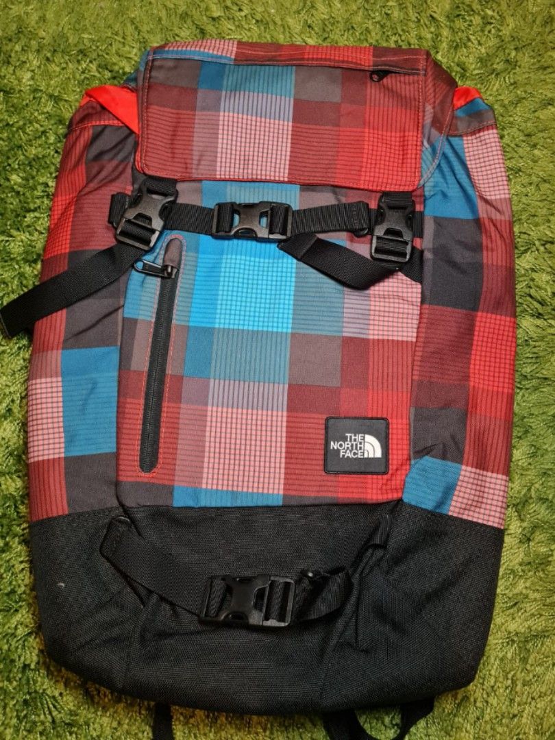 Northface Backpack Red and Blue Plaid Men s Fashion Bags