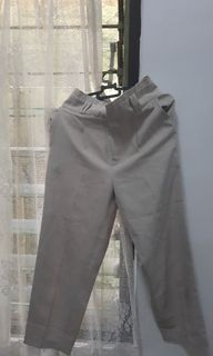 office paperbag pants - celana bahan katun warna cream size XS fit S