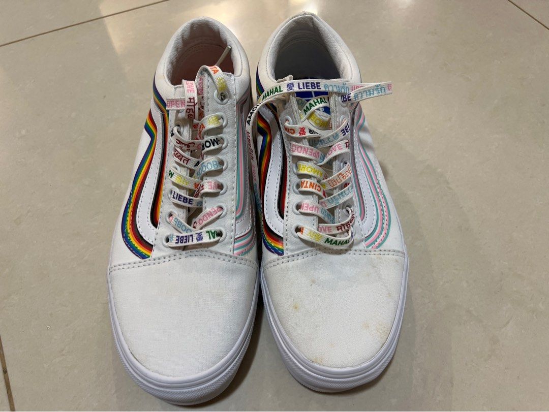White vans with rainbow soles 2025