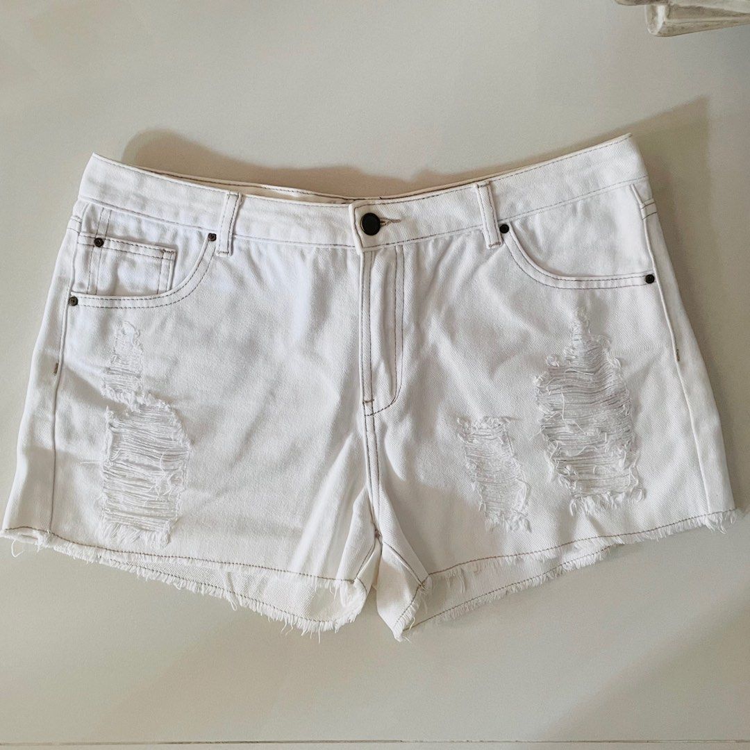 Padini Authentics White Ripped Denim Shorts Women s Fashion