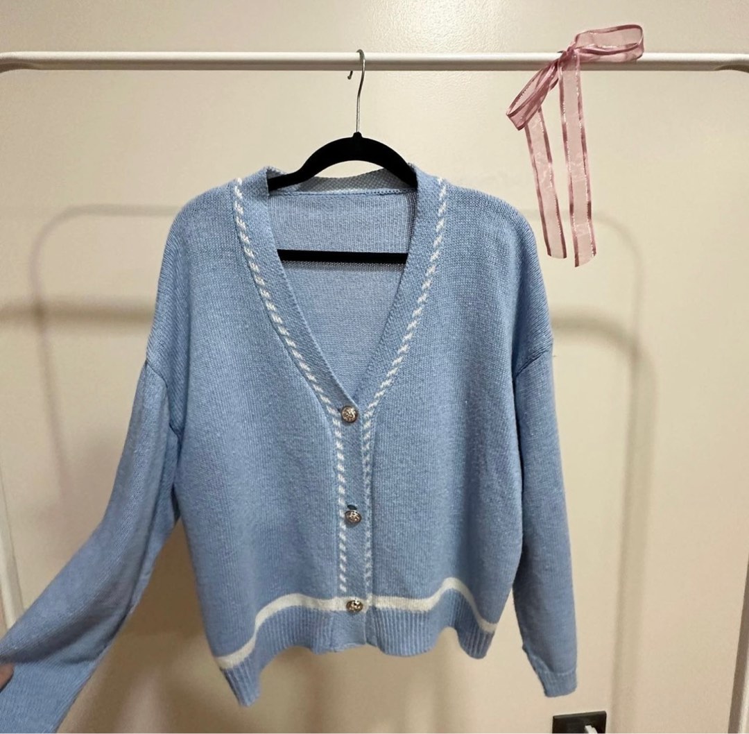 Pastel blue cardigan on Carousell