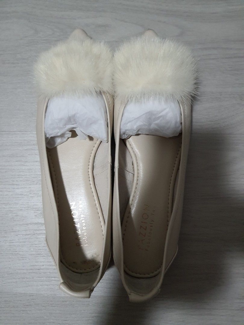 Pazzion White Fur Flats Women s Fashion Footwear Flats on Carousell