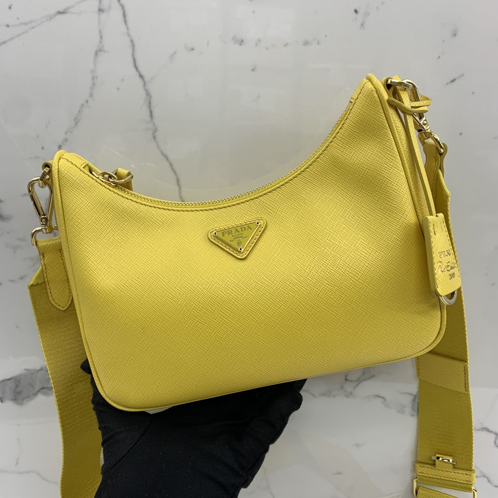 PRADA 1BH204 YELLOW RE EDITION 2005 SAFFIANO SHOULDER BAG