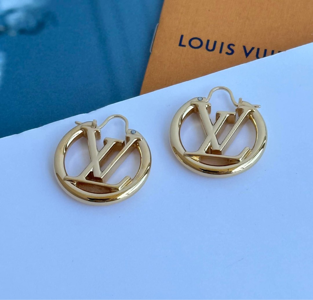 Authentic Louis Vuitton Monogram LV Circle Flower Earrings 2.5cm Gold with  Box