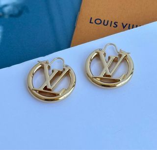 Vintage Louis Vuitton Monogram Earrings Gold 3cm 2 in 1 Hoop
