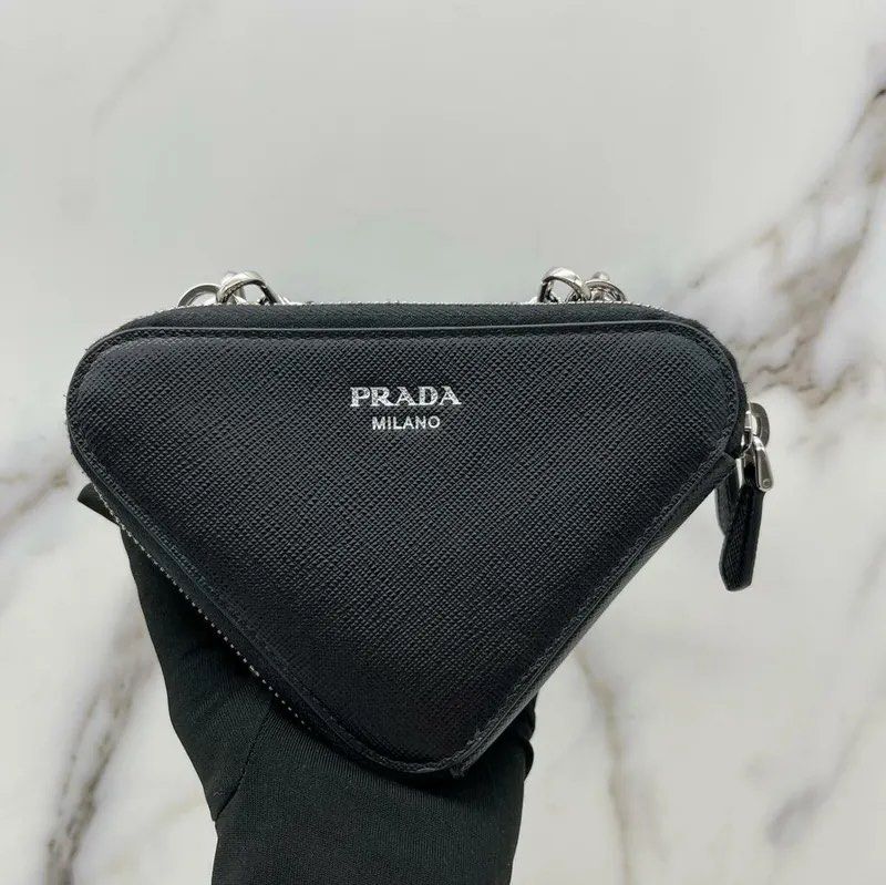 PRADA Saffiano Triangle Leather Crossbody Phone Pouch Bag White