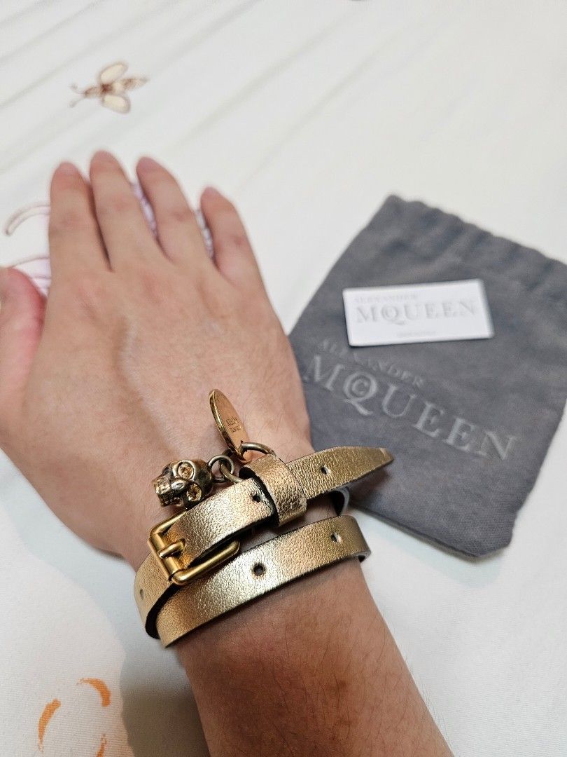 Rare ALEXANDER MCQUEEN GOLD Leather Bracelet Men s Fashion