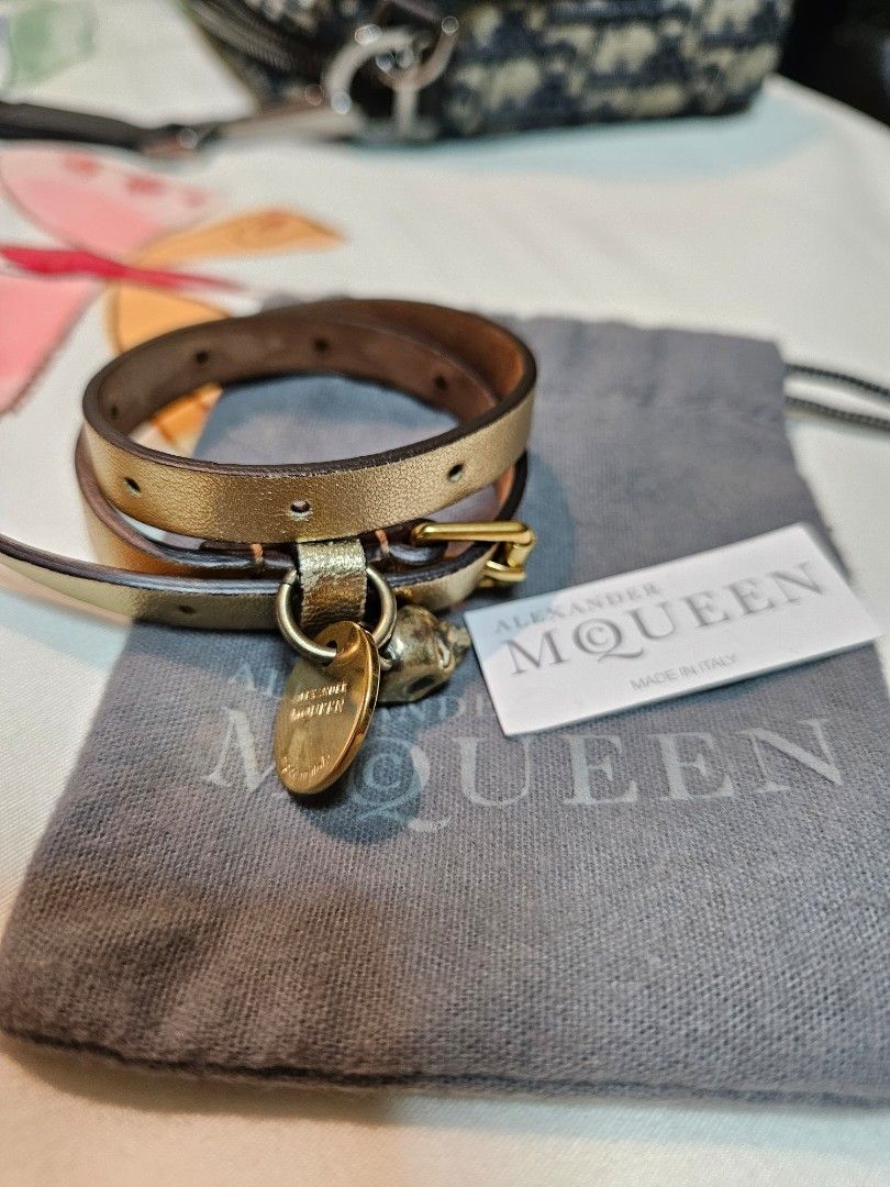 Rare ALEXANDER MCQUEEN GOLD Leather Bracelet Men s Fashion