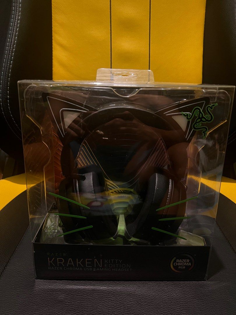 Razer Kraken Kitty Edition (Category: Headphones & Headsets) located in Valenzuela. Submitted by firstvalb (Listing ID 1252629776, Image 3). Description: Razer Kraken Kitty Edition Razer Chroma USB Gaming Headset (Wired Version) TECH SPECS FREQUENCY RESPONSE 20 Hz – 20 kHz IMPEDANCE 32 Ω (1 kHz) SENSITIVITY 109 dB (1 kHz) DRIVER SPECIFICATIONS 50 mm DRIVER TYPE Custom Tuned EARCUPS Cooling Gel-Infused Cushions INNER EARCUP DIAMETER Width: 44 mm /