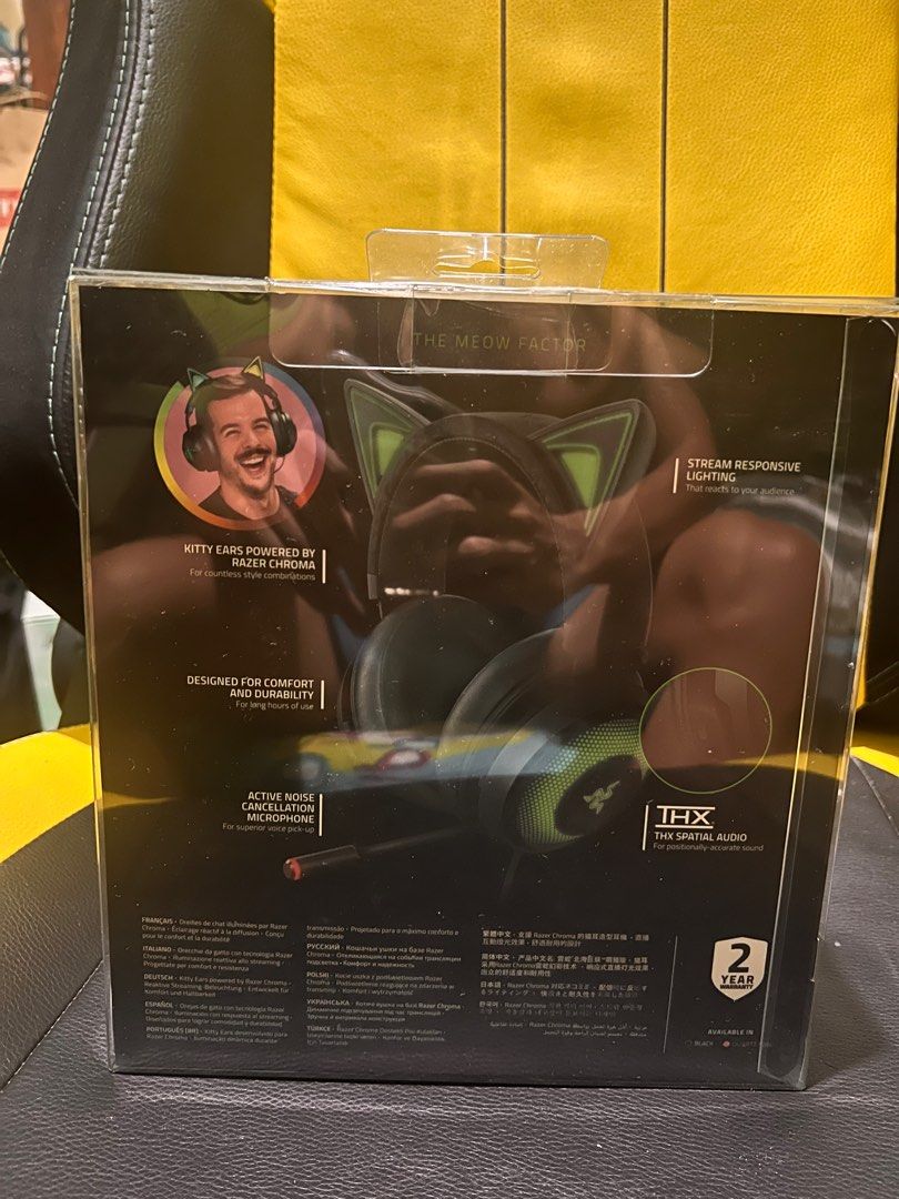 Razer Kraken Kitty Edition (Category: Headphones & Headsets) located in Valenzuela. Submitted by firstvalb (Listing ID 1252629776, Image 1). Description: Razer Kraken Kitty Edition Razer Chroma USB Gaming Headset (Wired Version) TECH SPECS FREQUENCY RESPONSE 20 Hz – 20 kHz IMPEDANCE 32 Ω (1 kHz) SENSITIVITY 109 dB (1 kHz) DRIVER SPECIFICATIONS 50 mm DRIVER TYPE Custom Tuned EARCUPS Cooling Gel-Infused Cushions INNER EARCUP DIAMETER Width: 44 mm /