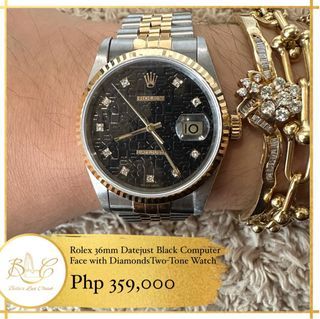 Rolex 36mm Datejust Black Computer Face with Diamonds Two-Tone Watch