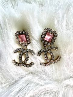 RUSH SALE! AUTHENTIC CHANEL CC METAL GLASS PEARLS CRYSTAL DANGLING EARRINGS