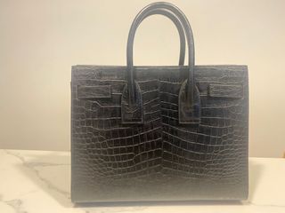 BRICK Crocodile Hornback Leather Sling Bag, Matte Blue, Size 28 cm 