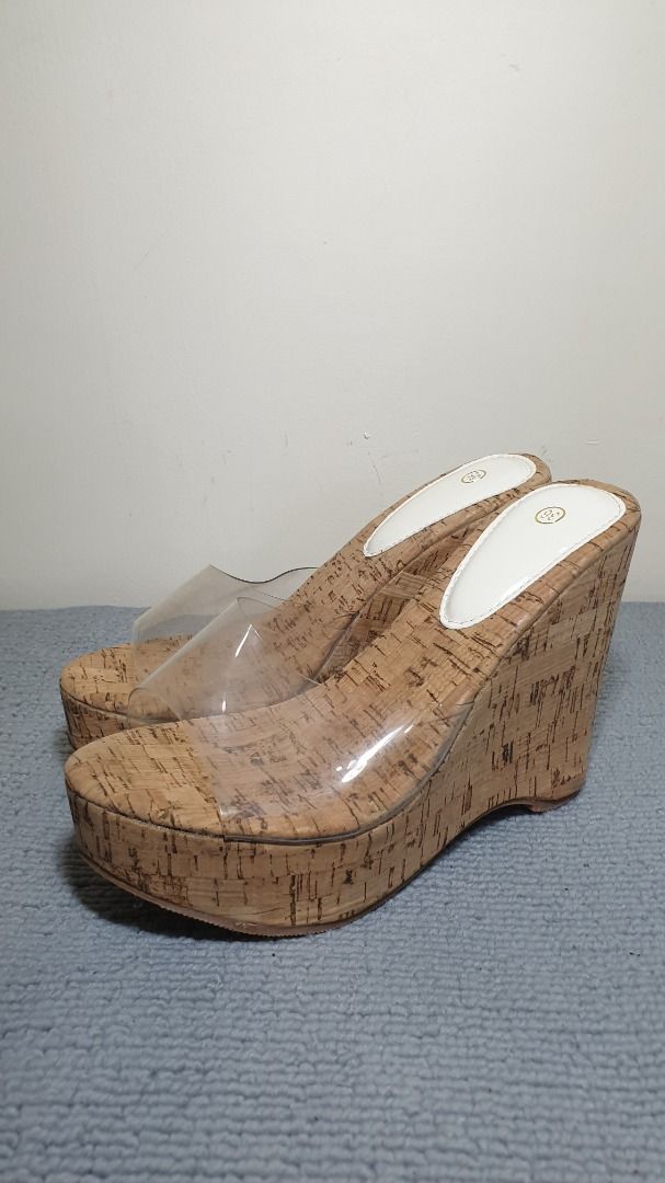Clear strap cork wedges best sale