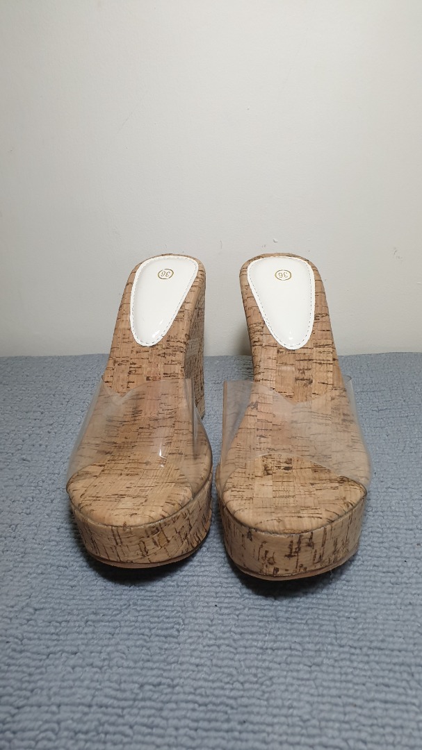 Cork wedge with clear strap best sale