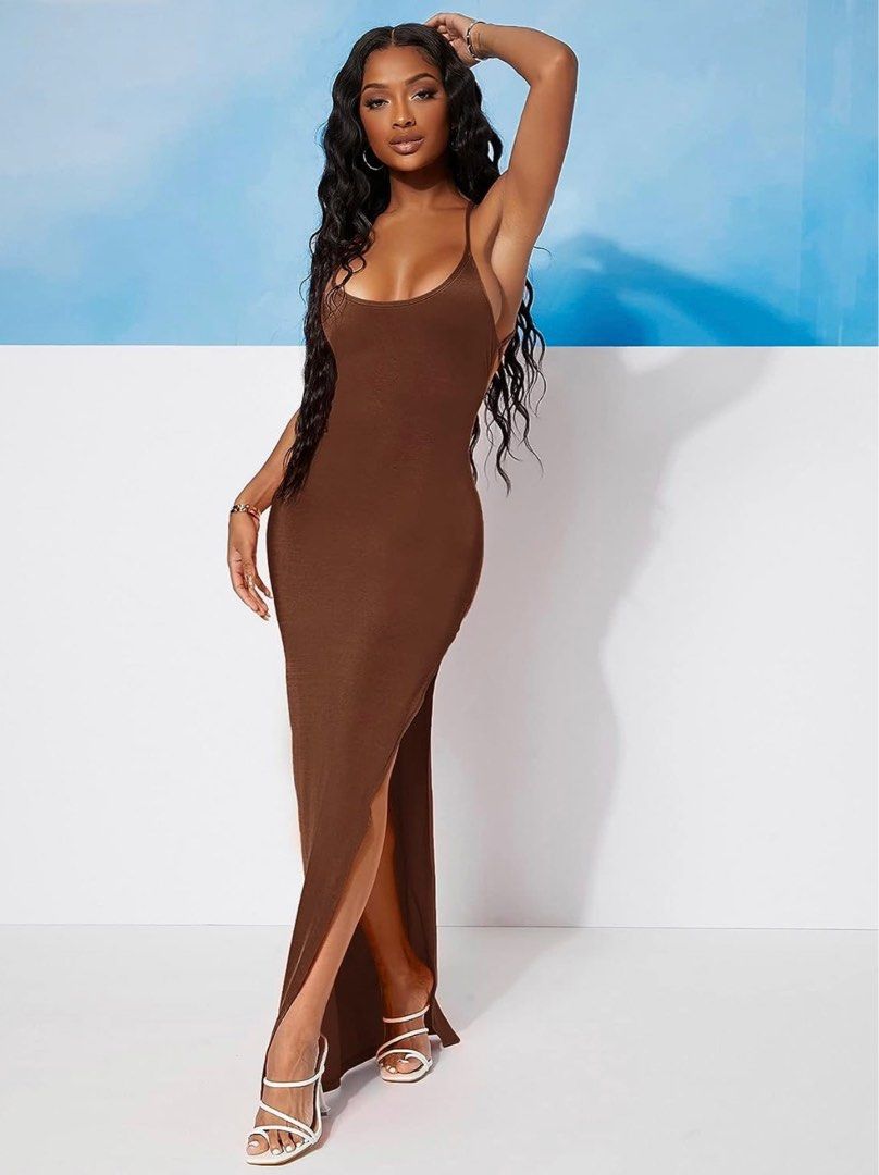 Shein Sexy Side Split Thigh Backless Bodycon Dress Women s