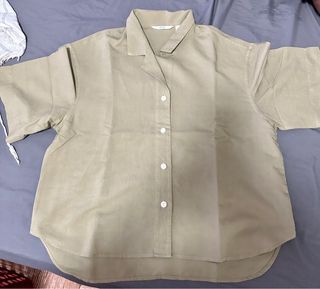 Uniqlo - Linen Blend Open Collar Short Sleeve Shirt (Green)