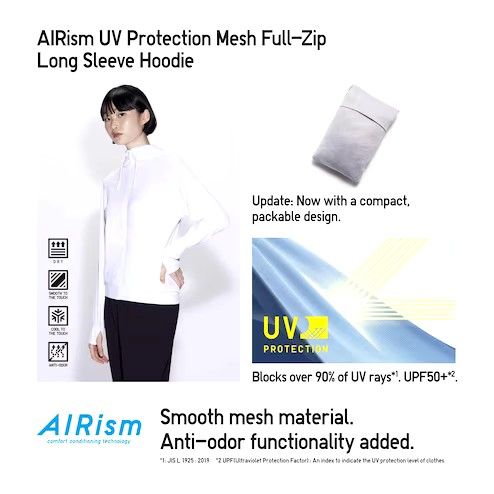 Women's Airism Mesh Uv Protection Full-Zip Hoodie with Deodorizing, White, Large